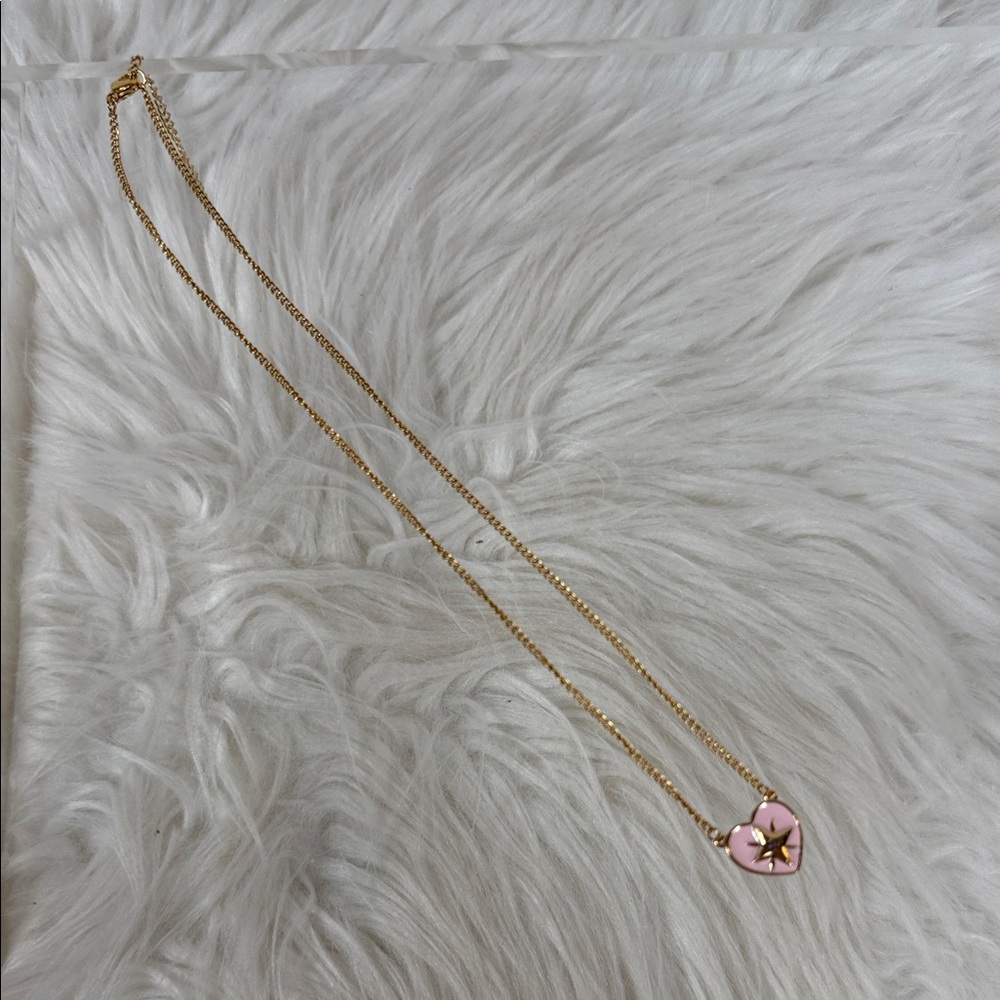 Gold and Pink Heart Pendant Necklace